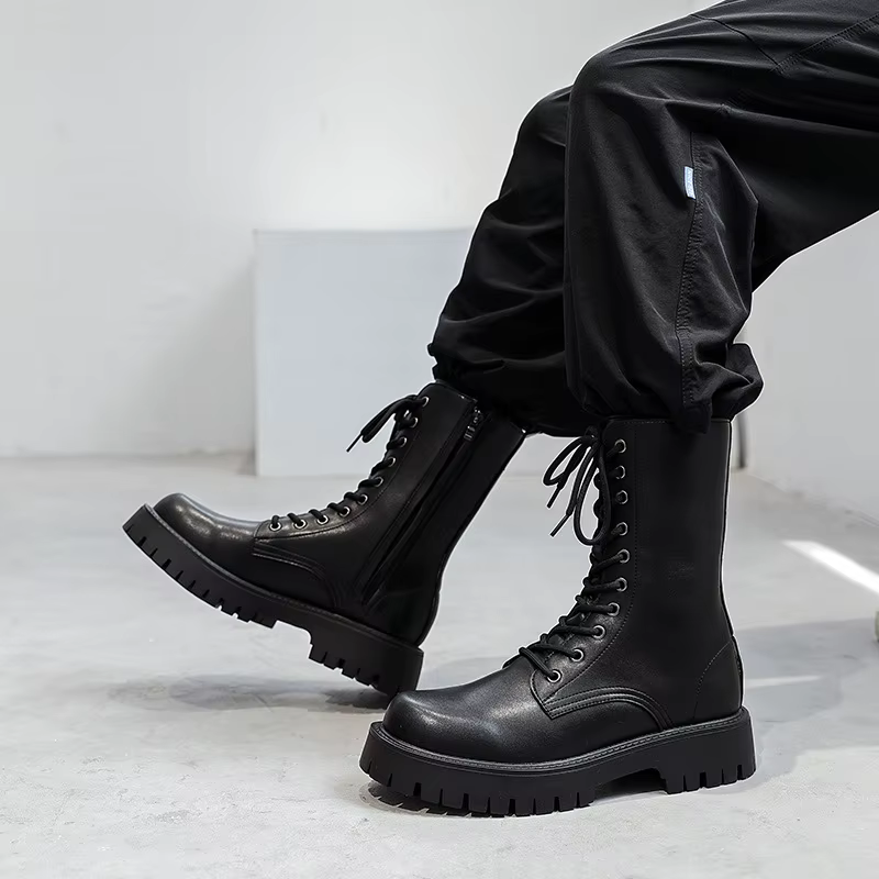Homme En Cuir Véritable Bottes De Moto Mode Fête Robe de Nuit Noir Chaussures montantes Bottes de Co