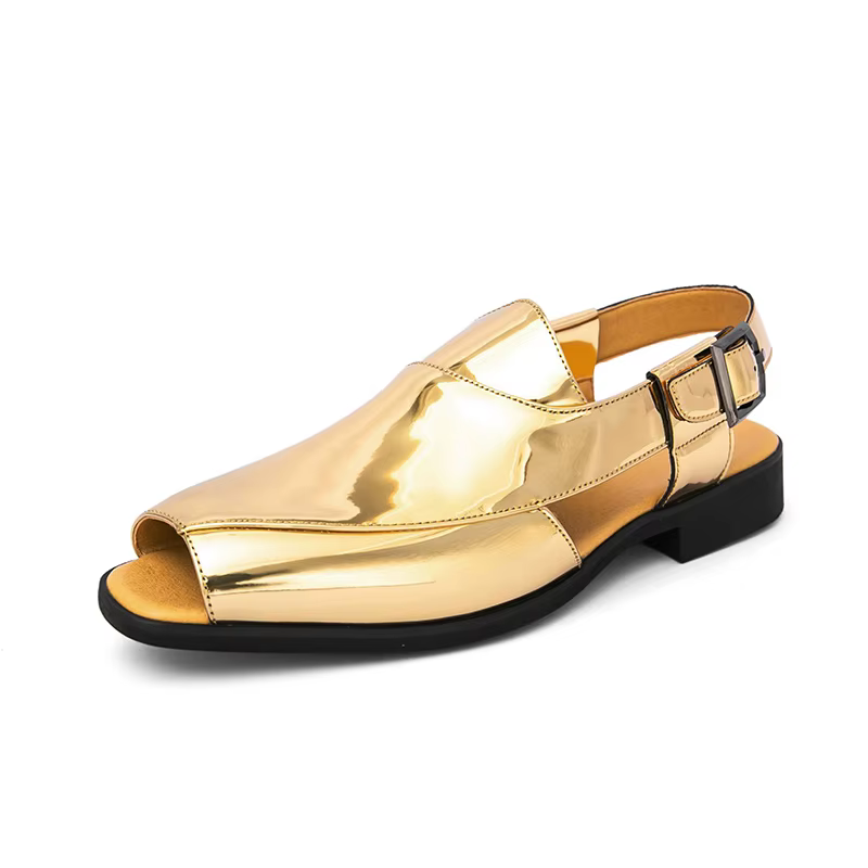 Sandales dorées de luxe pour hommes, sandales habillées de Style italien, chaussures en cuir décontr