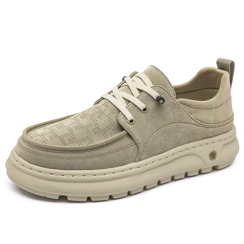 Chaussures décontractées pour hommes en daim kaki avec empiècements, à lacets, semelle épaisse antid
