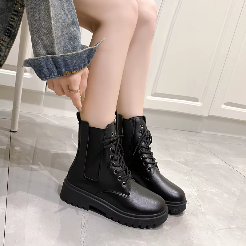 Chaussures Chelsea confortables pour femmes, bottes courtes à la mode, mi-talon épais, bout rond, no