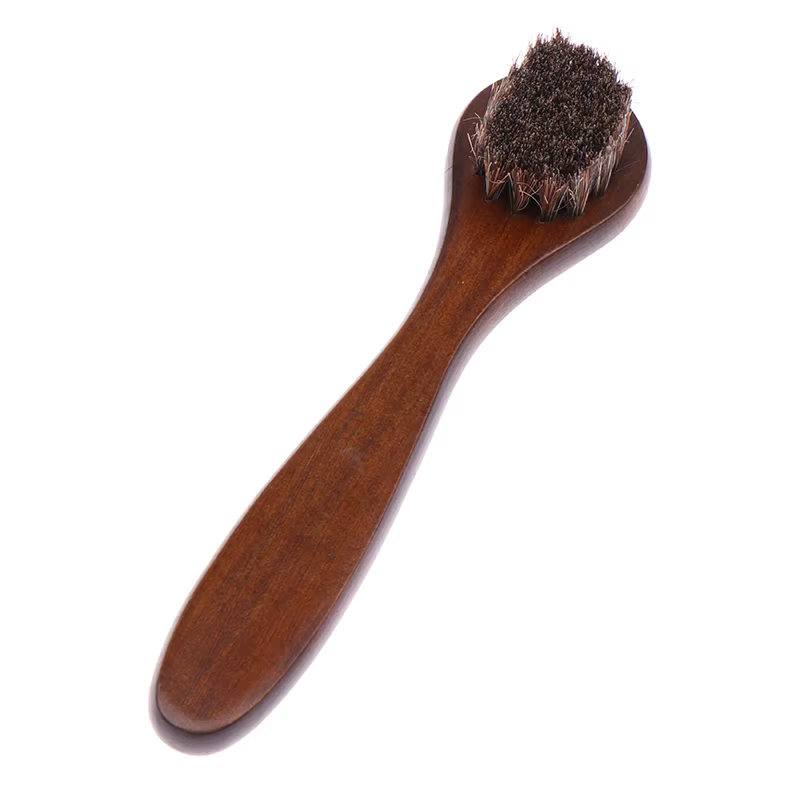 Brosse de Polissage et d'Entretien des Chaussures en Cuir, Manche en Poils de Cheval