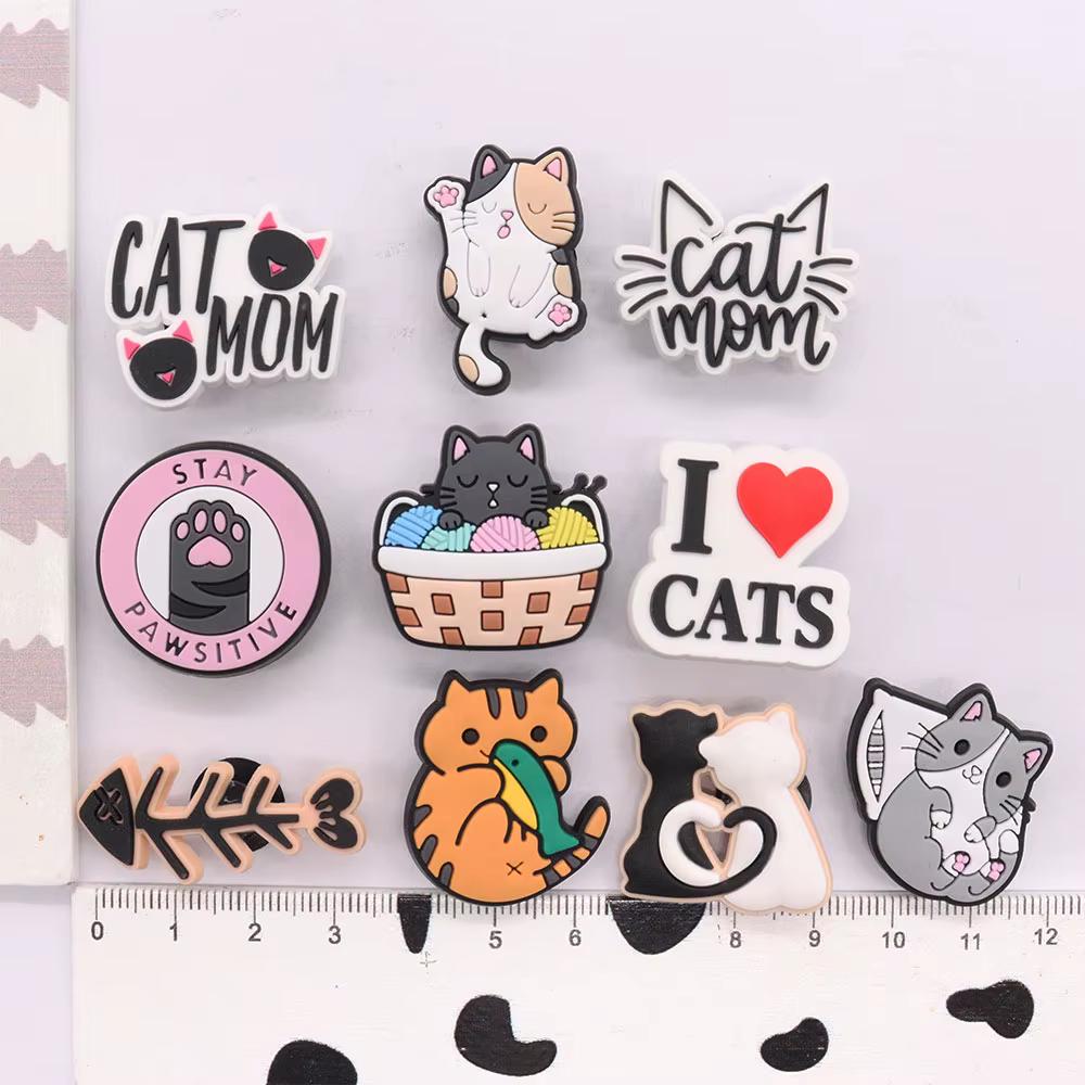 Breloques de chaussures en arête de poisson pour enfants, I Love Cats, Meow, AdTosAccessrespiration,