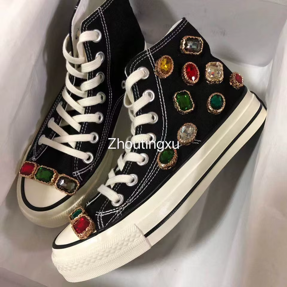 Baskets en toile pour femmes, chaussures de loisirs, montantes, grande taille, diamants colorés, fai
