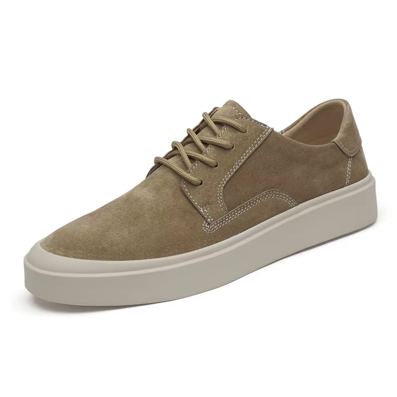 Baskets décontractées en cuir suédé beige pour hommes, chaussures à plateforme confortables, respira