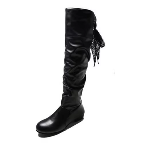 Chaussures pour femmes, bottes hautes rouge, noir, blanc, bottes longues plissées à talon bas, chaus