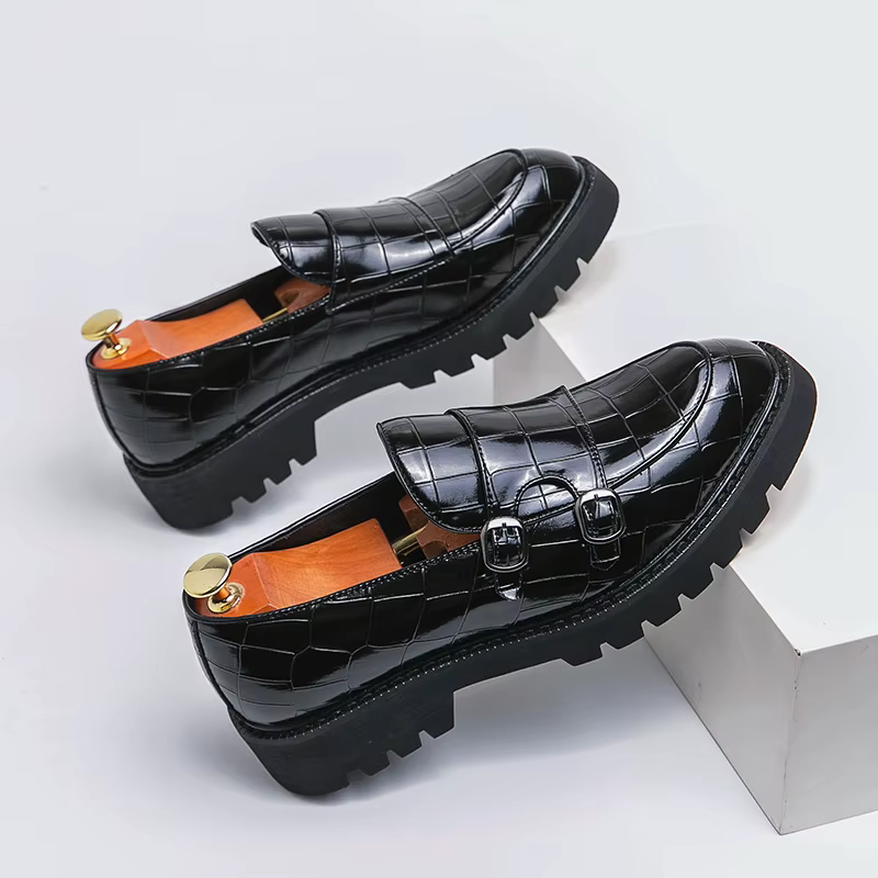 Mocassins à plateforme pour hommes, chaussures classiques décontractées en cuir, robe de mariage, ch