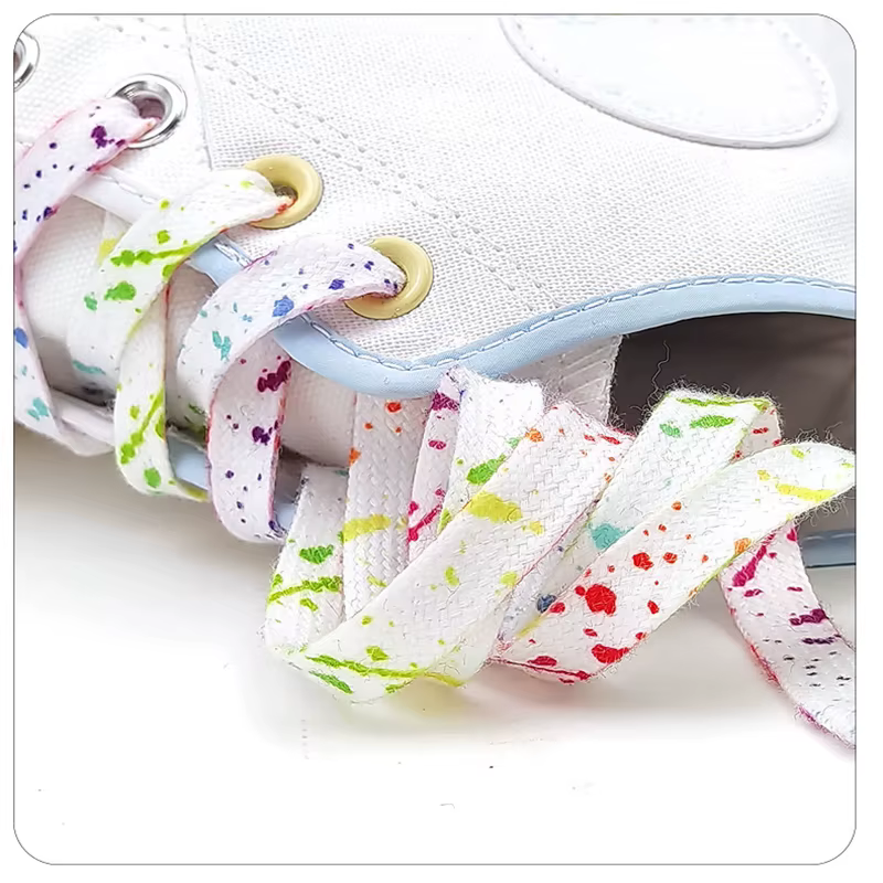 Lacets lumineux arc-en-ciel pour baskets, tissu de qualité, éclaboussures d'encre, mode, 0.8cm, plat