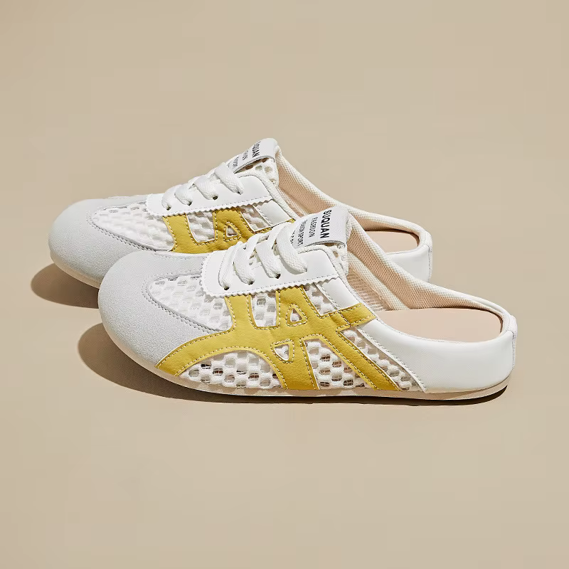 Women's Flat Slingback Shoes Woman Lace Up Sneaker Mesh Patchwork Shoe 2025 Summer Ladies Casual Bre