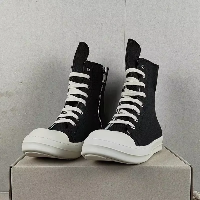 Baskets montantes en toile à semelle épaisse pour hommes et femmes, style streetwear décontracté, po