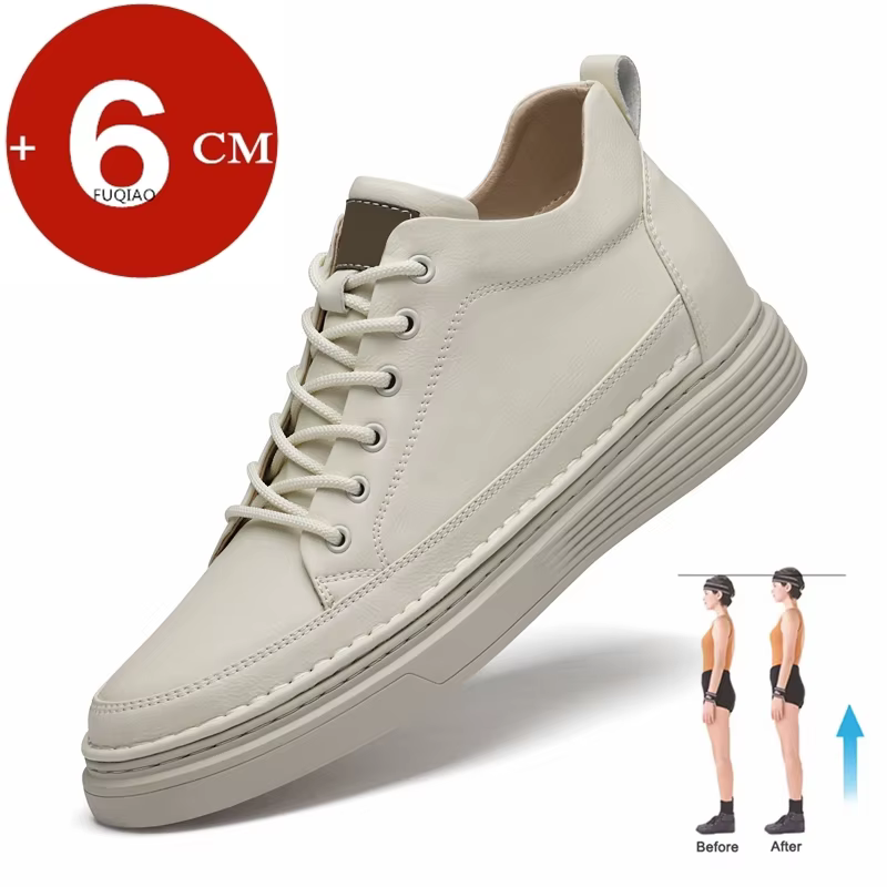 Chaussures rehaussantes en cuir véritable pour hommes, chaussures de sport décontractées, chaussures