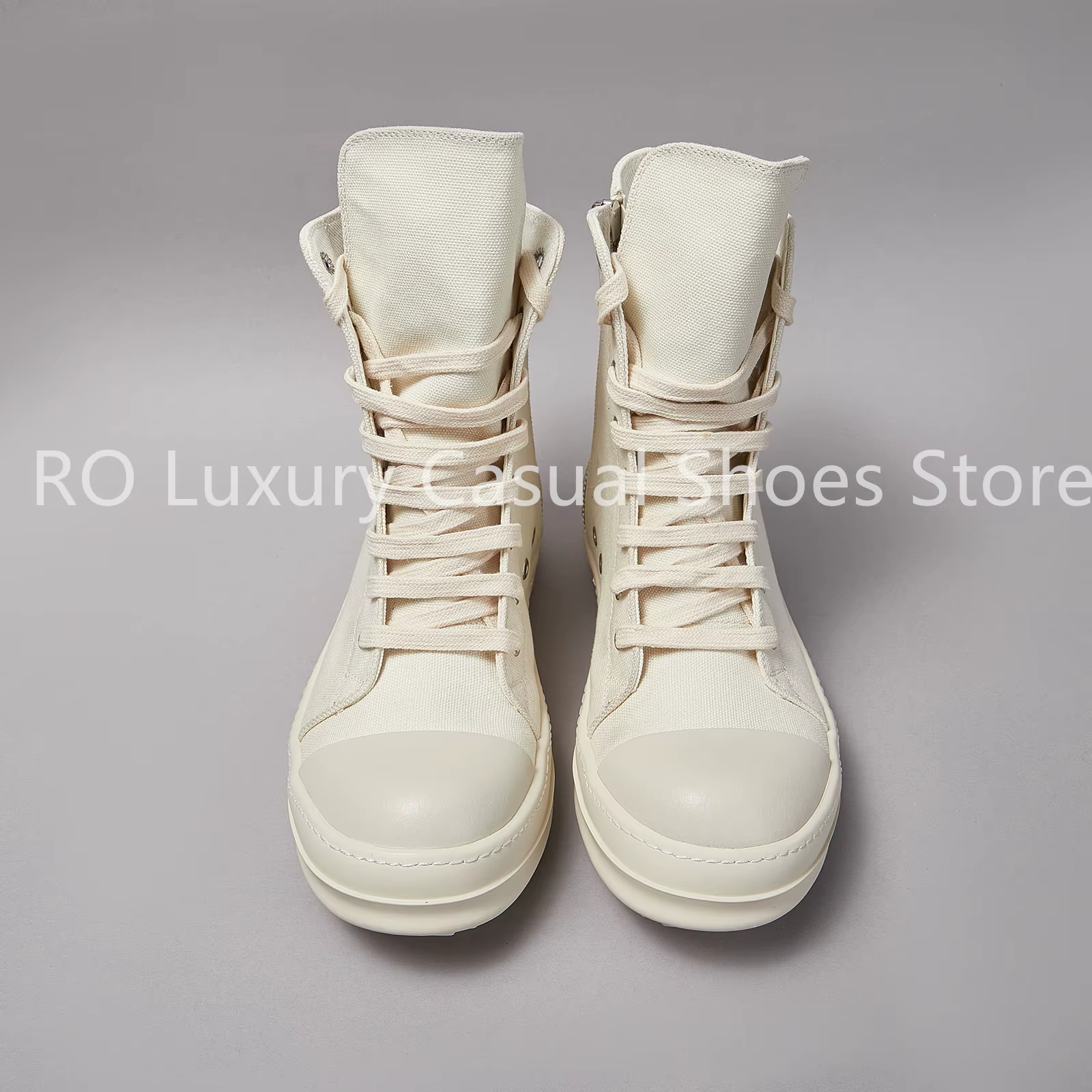 Chaussures décontractées beiges et blanches pour hommes, baskets montantes pour femmes, bottines uni