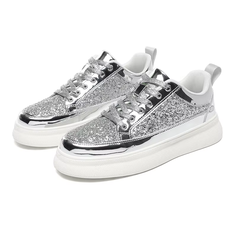 Baskets à paillettes argentées pour hommes, chaussures brillantes, baskets décontractées à plateform