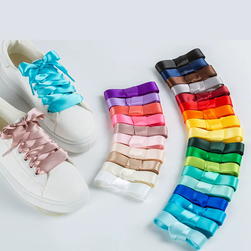 InjSatin-Lacets de chaussures à ruban plat pour femmes, lacets lumineux pour bottes et baskets, long