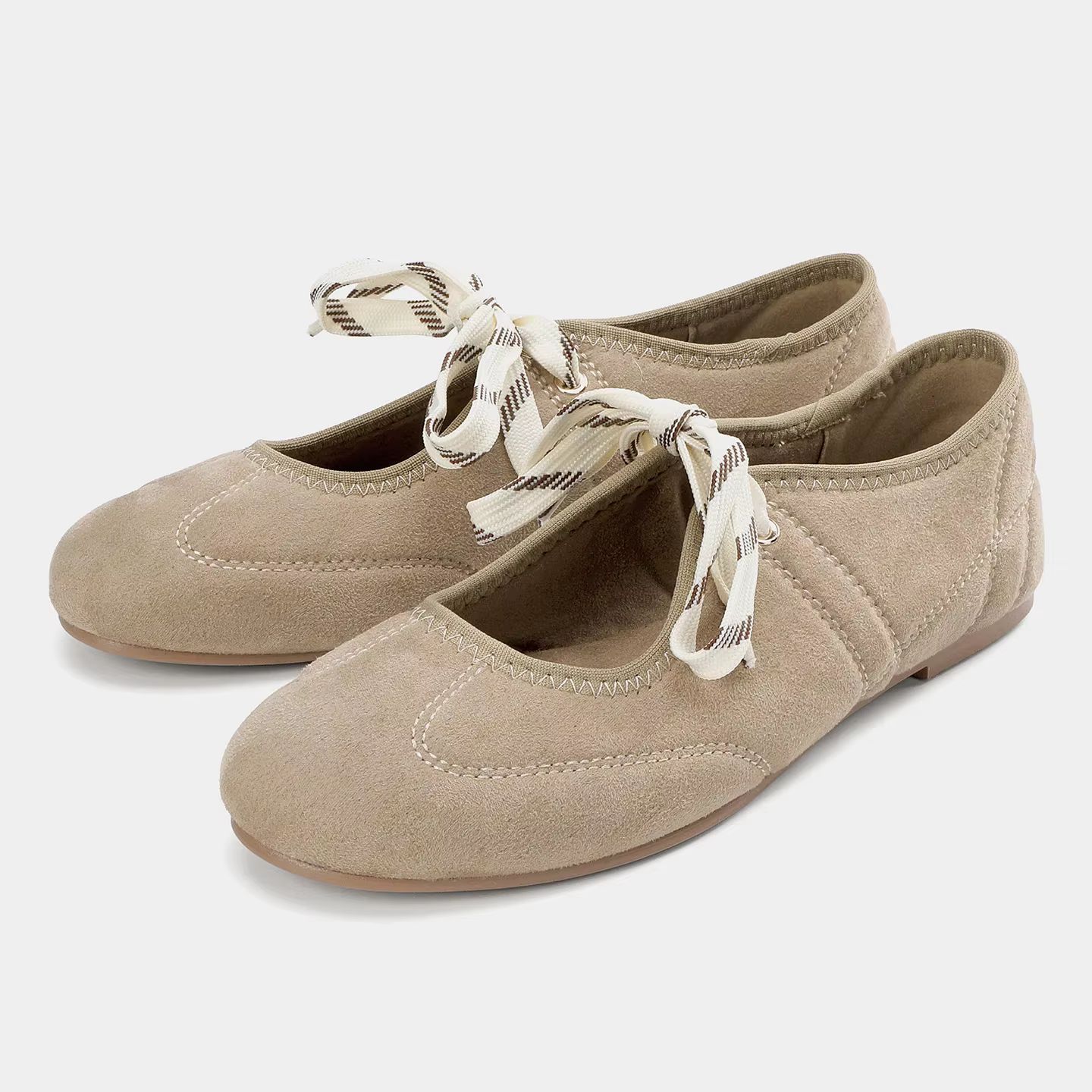 Mode bout rond ballerines femmes à lacets Faux daim peu profond concis semelle souple Mary Jane chau