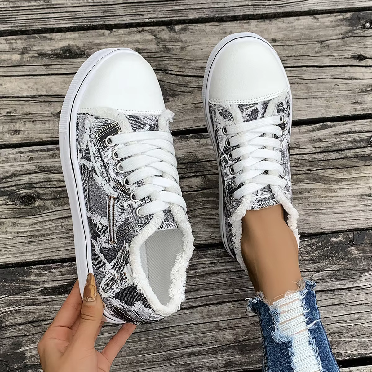 Femmes baskets nouveau confortable Denim toile pour chaussures femmes mode à lacets baskets plates f