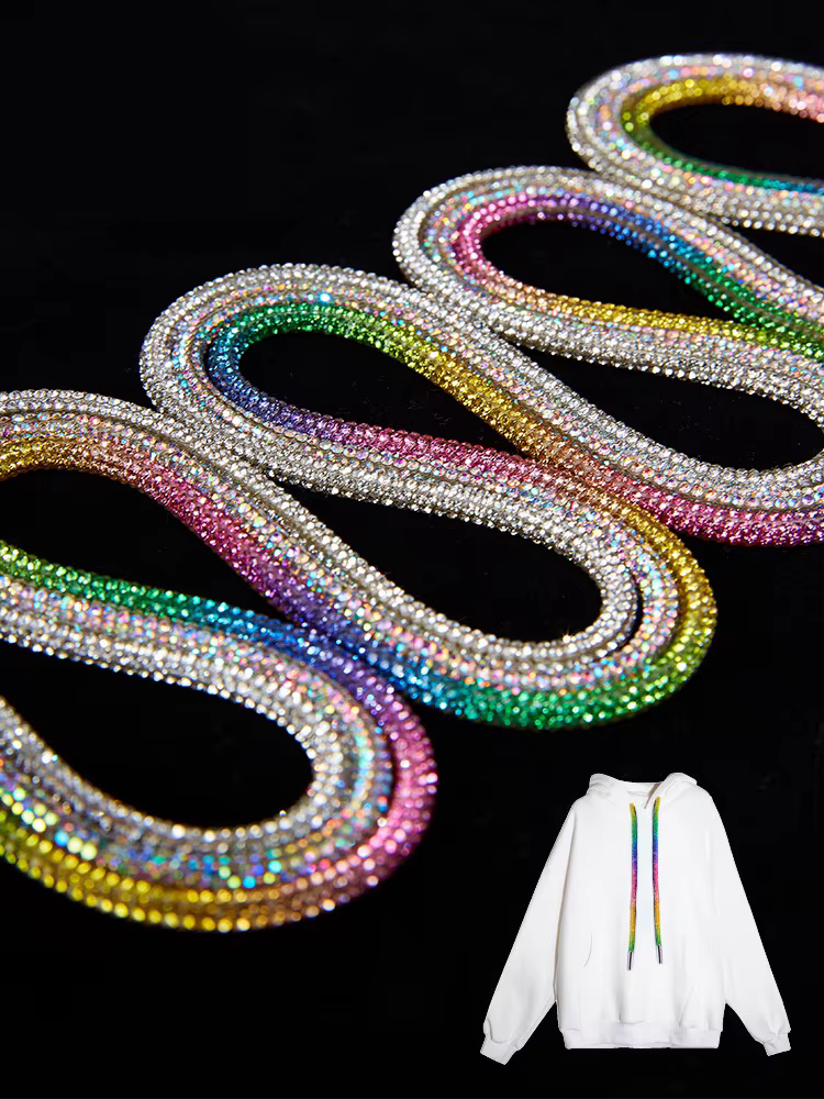 1 pièces lacets ronds en strass arc-en-ciel diamant lacet baskets lacets de chaussures cordon bricol