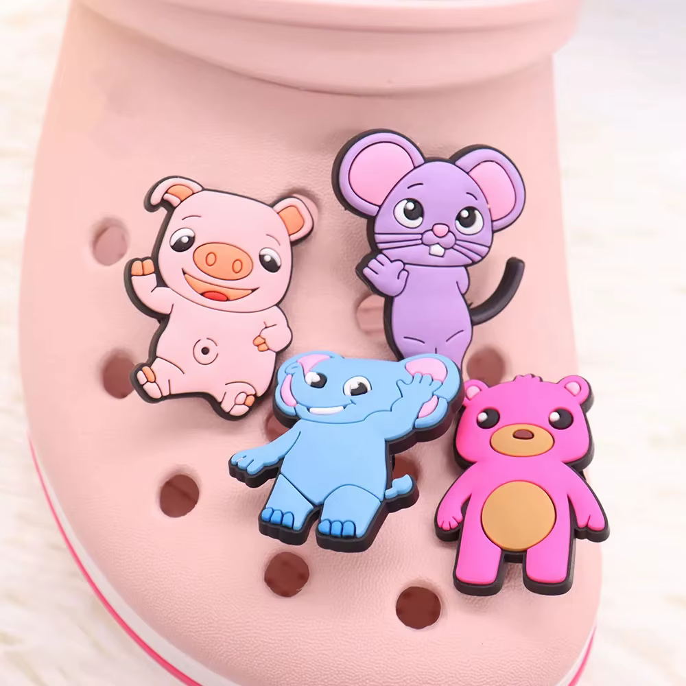 Breloques de chaussures en PVC, 1 à 14 pièces, dessin animé chat singe souris ours cochon animaux, d