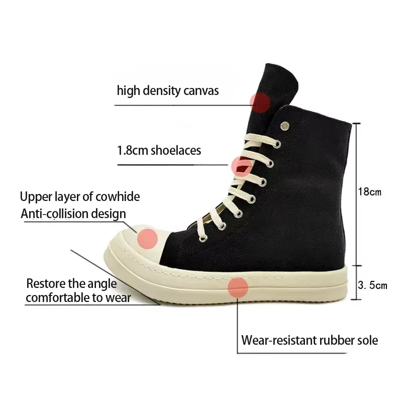 Baskets montantes en toile à semelle épaisse pour hommes et femmes, style streetwear décontracté, po