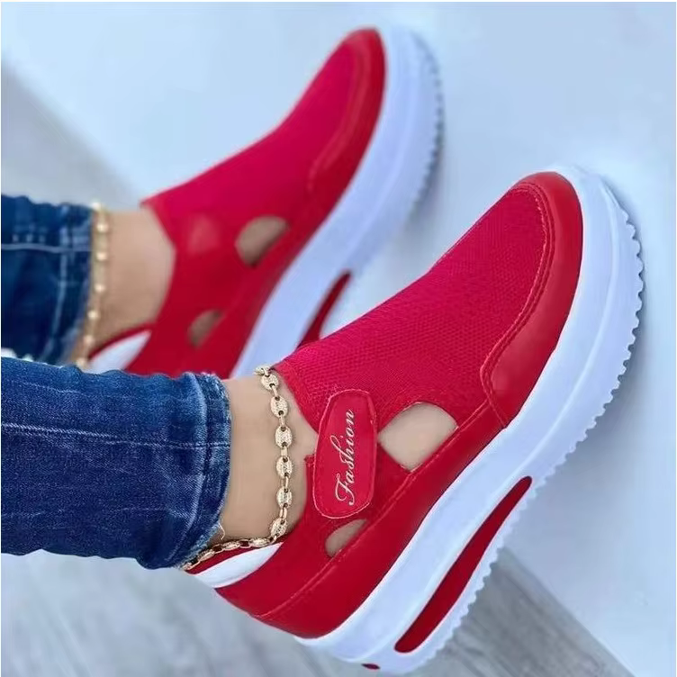 Nouvelles baskets rouges décontractées et respirantes pour femmes 2026 – Chaussures de mode à platef