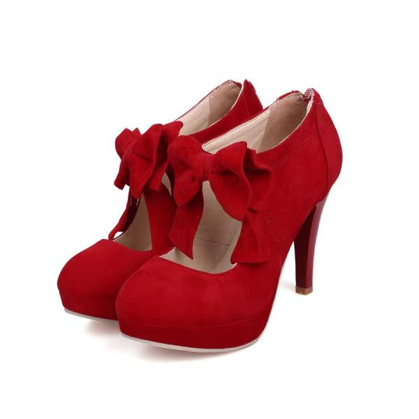 Rétro femmes talons hauts mode Lolita Bow chaussures décontractées exquise plate-forme en daim talon