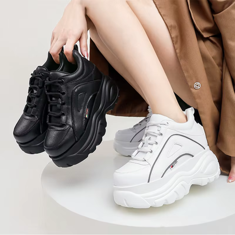 Baskets confortables en cuir souple à lacets pour femmes, chaussures légères et antidérapantes décon