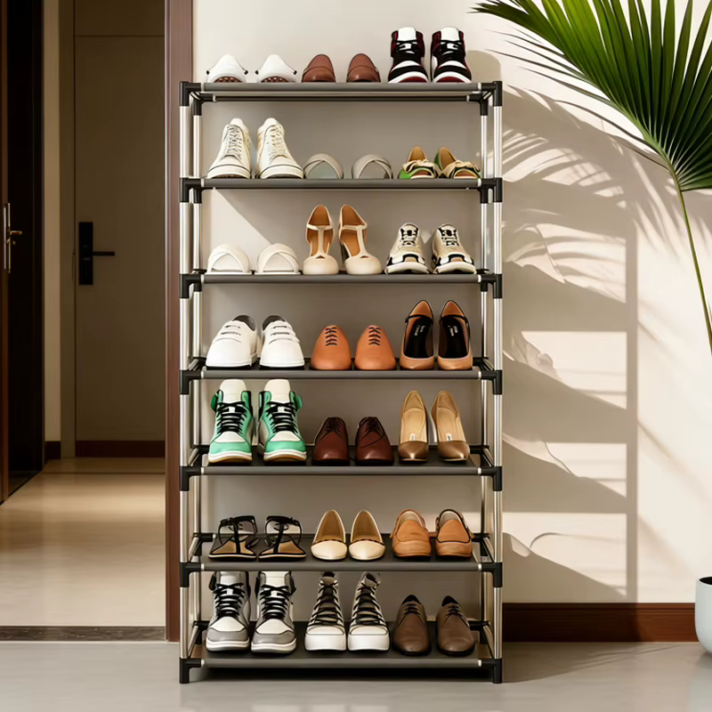 Étagère à chaussures en métal à 7 niveaux, étagère à chaussures avec structure en acier inoxydable, 