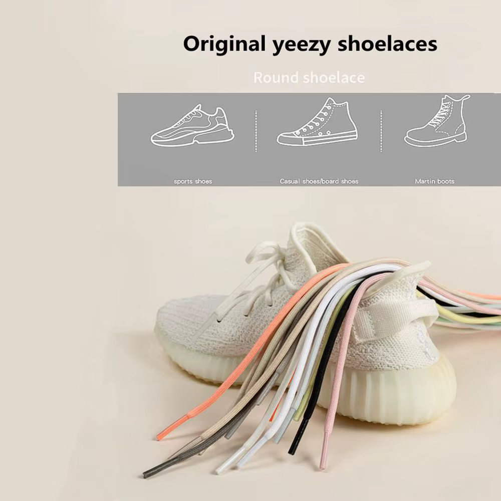 Yezy-Lacets Ronds en Polyester Blanc Cassé pour Chaussures de dehors, Baskets Lumineuses Originales,