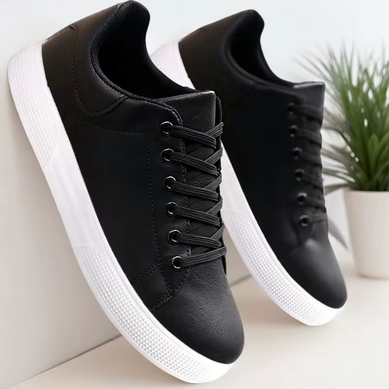 Chaussures de skateboard en cuir pour hommes 2026 – Baskets décontractées noires pour le sport et le