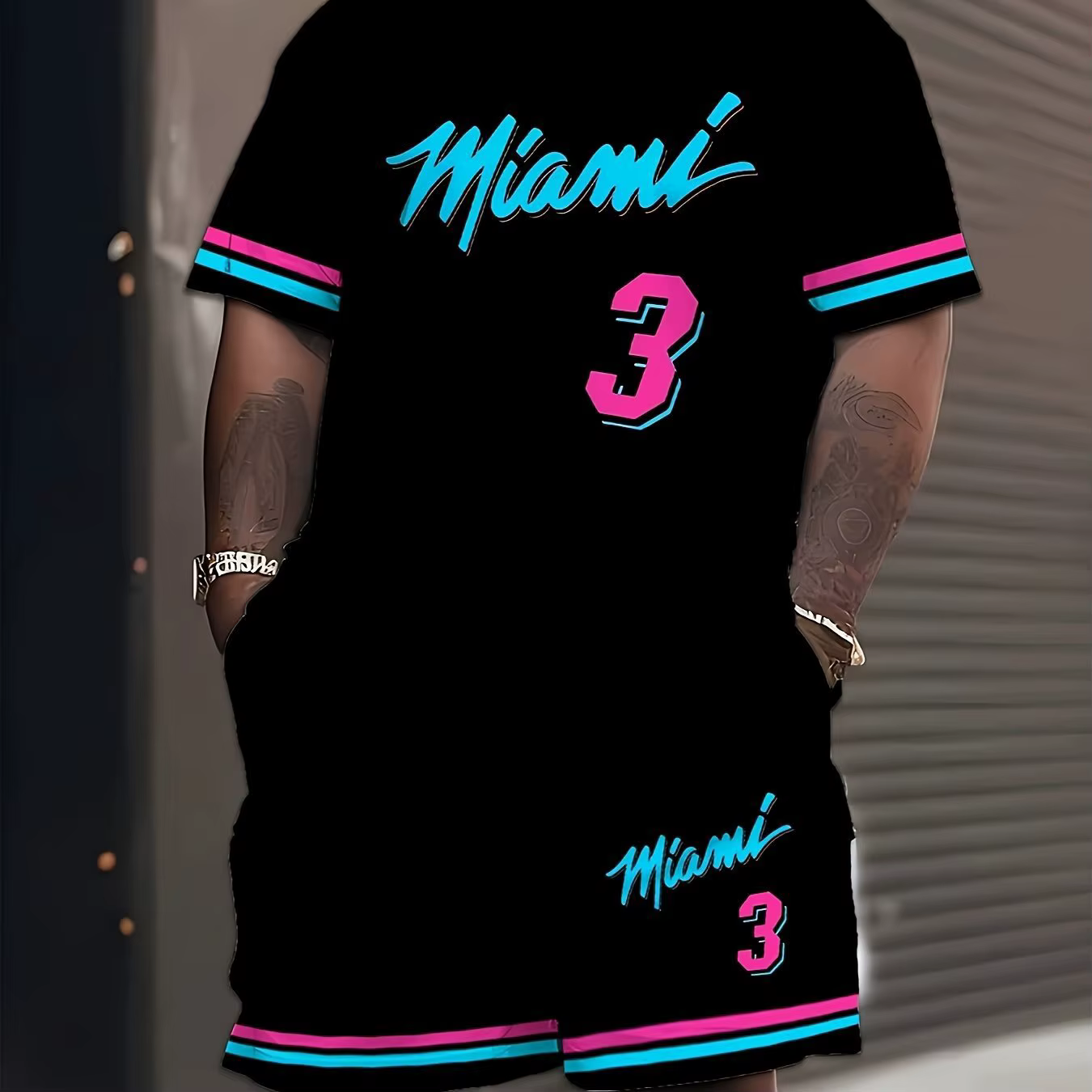 2025 nouveaux hommes MIAMI NO.3 imprimer décontracté à manches courtes T-Shirt ensemble Short et hau