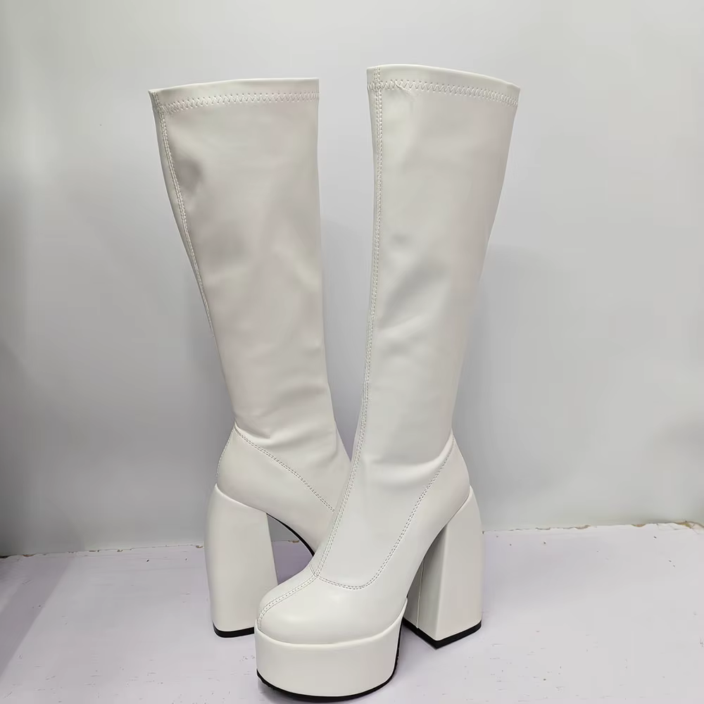 Bottes plateforme vintage Y2K neuves pour femmes, chaussures gothiques noires, bottes élastiques ext