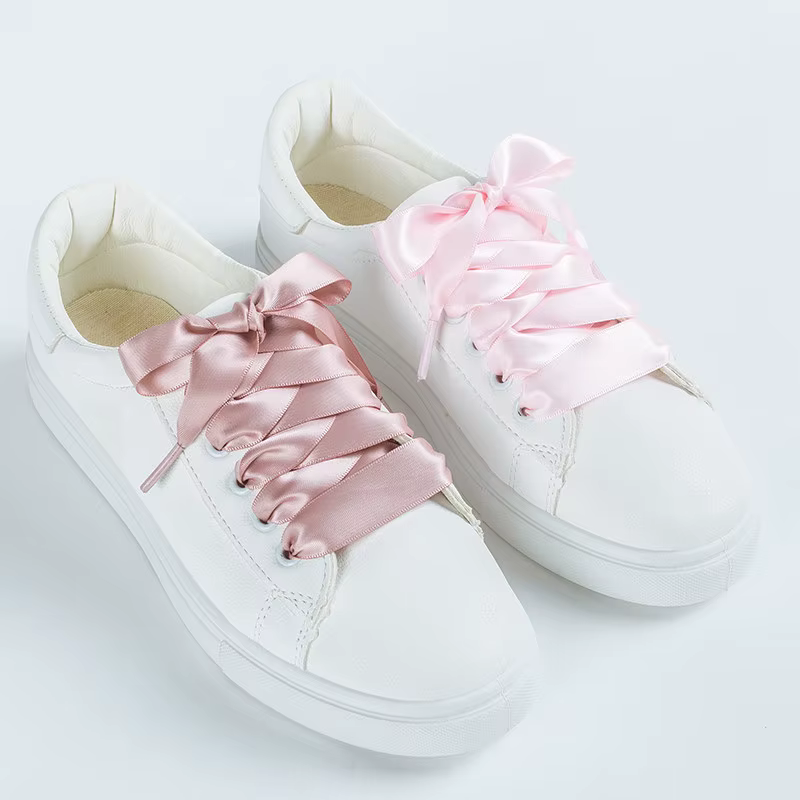 InjSatin-Lacets de chaussures à ruban plat pour femmes, lacets lumineux pour bottes et baskets, long