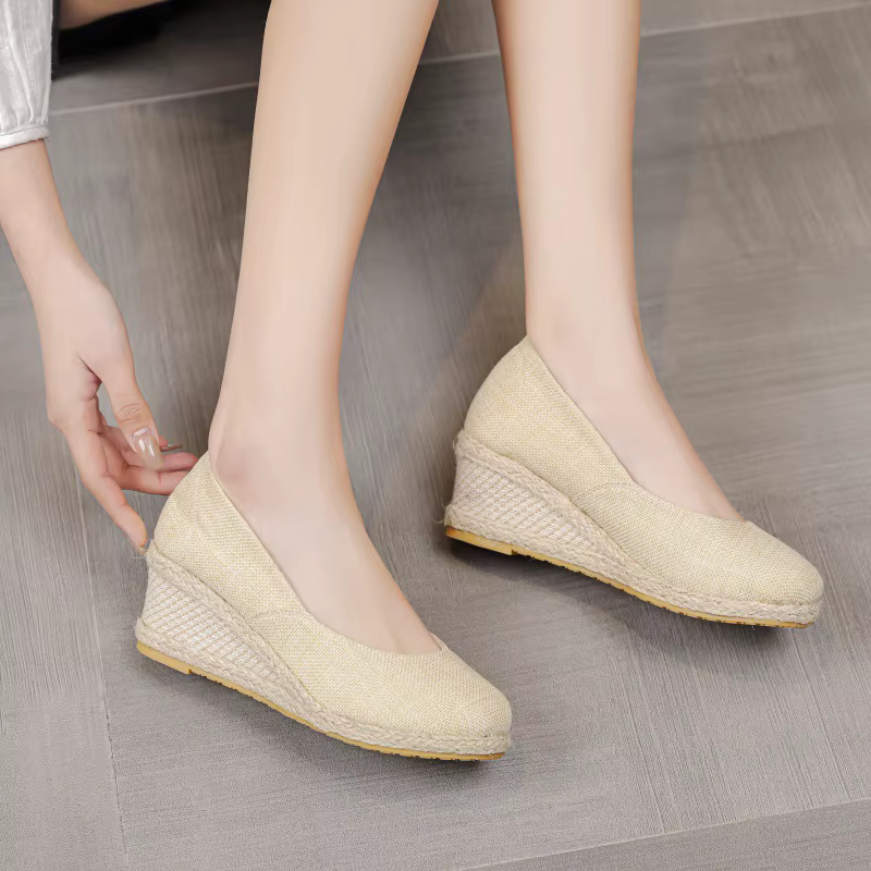 Espadrilles à semelles compensées pour femmes, mocassins décontractés à enfiler, chaussures à talons