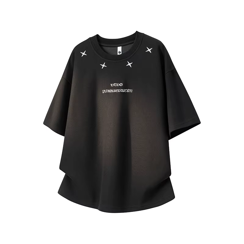 T-shirt pour homme style gothique punk avec broderie étoile, imprimé gothique, coupe ample, streetwe