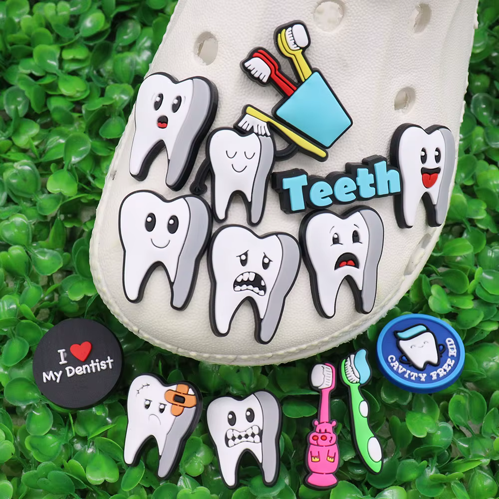 Breloques de chaussures en PVC pour enfants, 1 pièce, dents de lapin, santé dentaire, boucle de cari