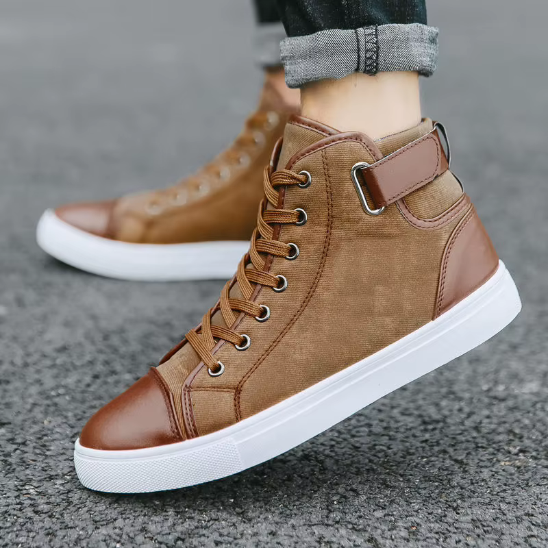Baskets pour hommes en cuir, chaussures de skateboard à semelle épaisse antidérapante, chaussures de
