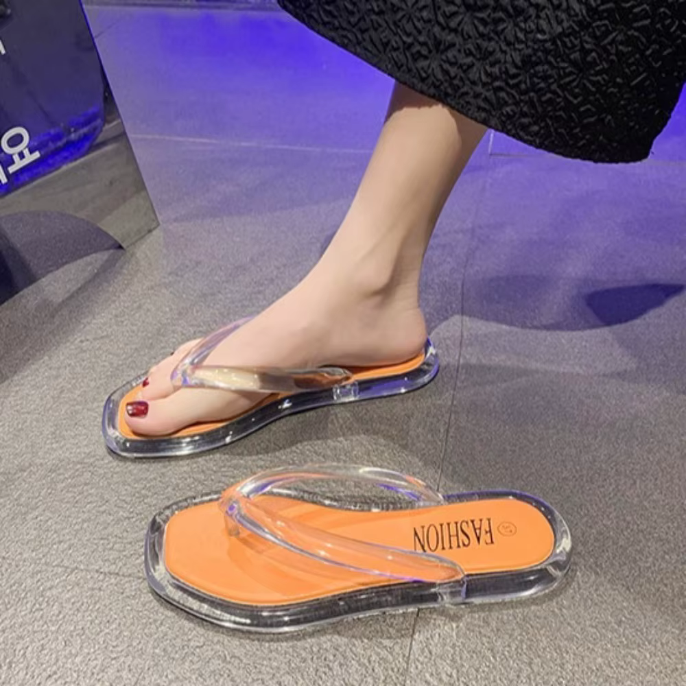 Tongs plates décontractées transparentes antidérapantes en PVC pour l'été, chaussures de plage à pla
