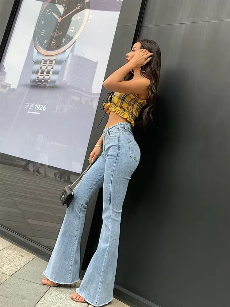 Pantalon jean évasé femme Vintage Denim y2k jean femme taille haute mode Stretch pantalon haut et fi