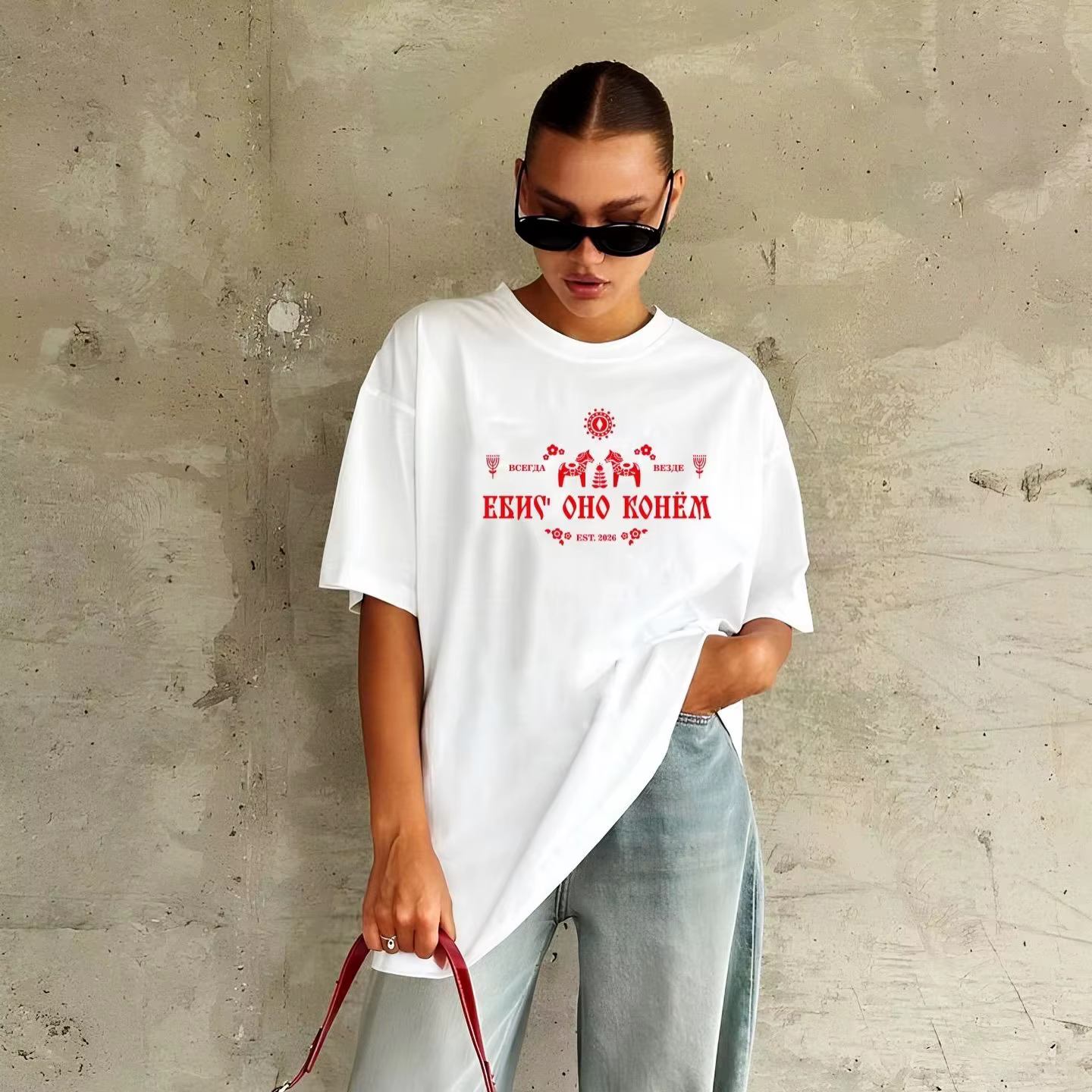 T-shirt oversize pour femme, style russe, lettres artistiques, été, décontracté, Y2K, streetwear, mi