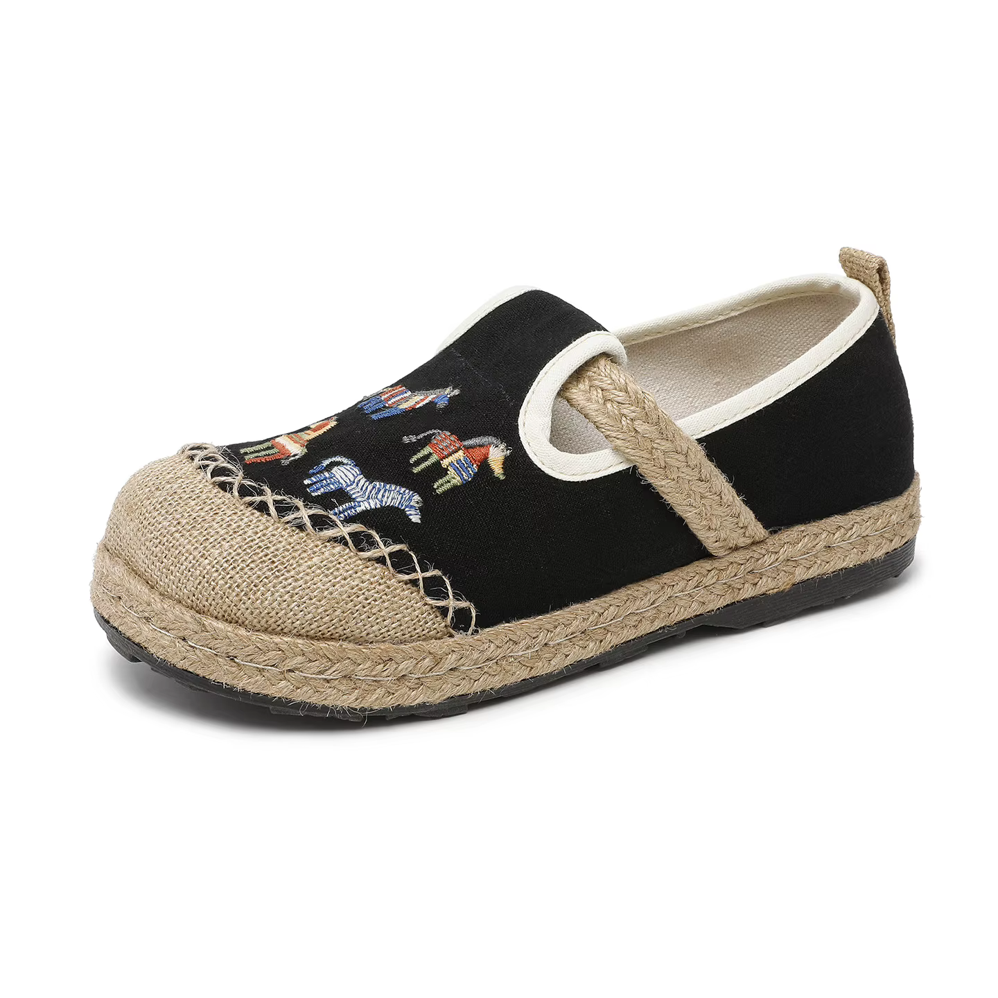 Chaussures brodées Année du Cheval, broderie artisanale, en lin, pour femmes, semelle souple, respir