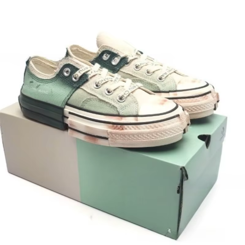 Baskets en toile, style skate déstructuré, tie-dye beige rose vieilli et superposé, pour hommes et f
