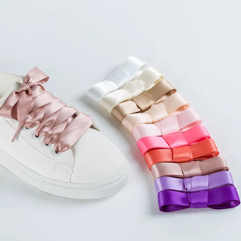 InjSatin-Lacets de chaussures à ruban plat pour femmes, lacets lumineux pour bottes et baskets, long