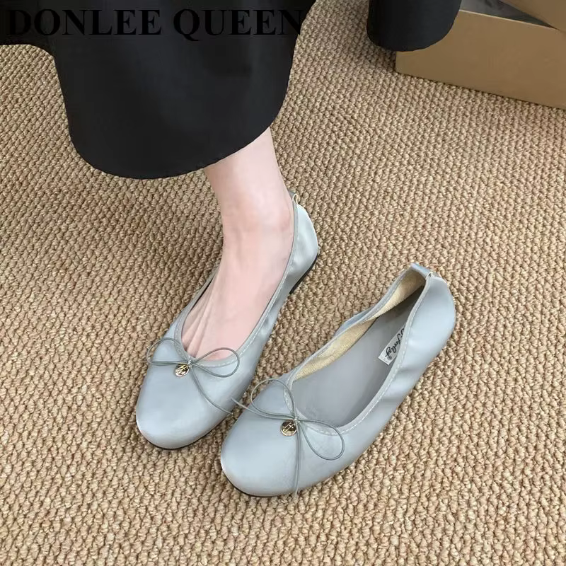 2025 nouvelle mode femmes appartements Ballet bout rond nœud papillon sans lacet ballerines chaussur