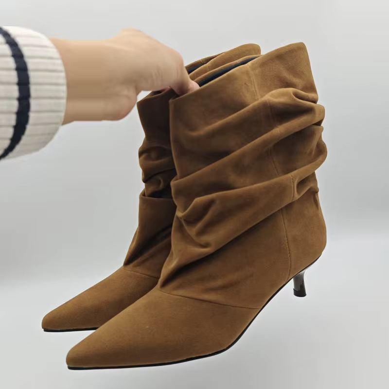 Aneikeh hiver Style De rue bout pointu bottines Femmes plissé bottes courtes Femme rétro concepteur 
