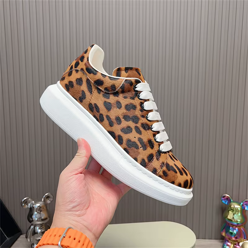 Baskets de luxe à plateforme pour homme, à semelle épaisse, imprimé léopard, marron et noir, à lacet