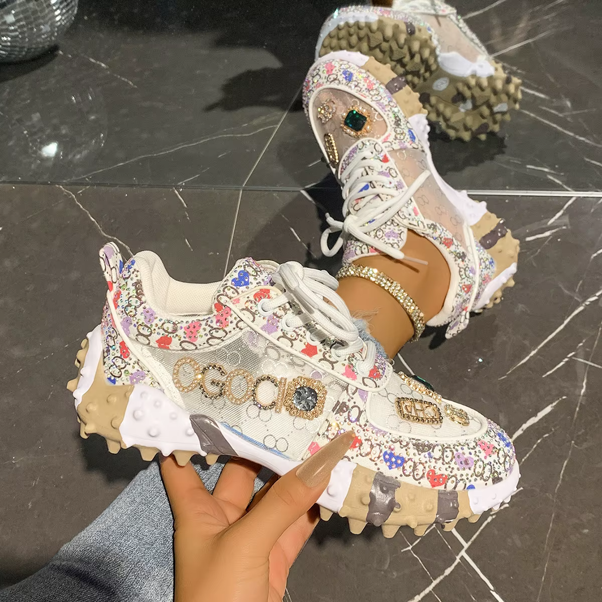 Femmes baskets chaussures de loisir à la mode strass luxe diamant chaussures femmes respirant Design