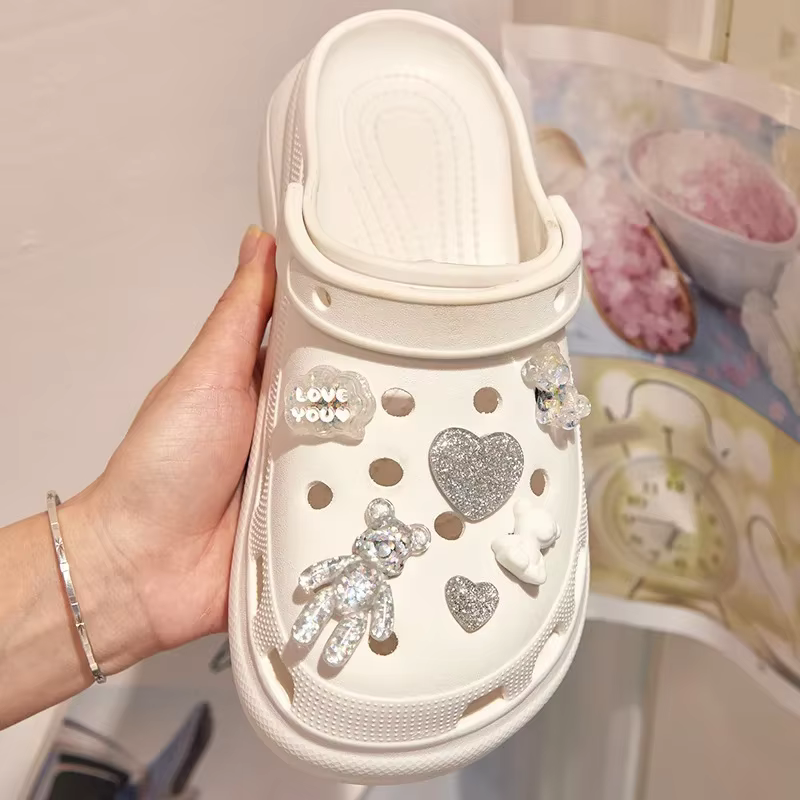 Breloques pailletées en PVC pour décoration de chaussures, baskets, pantoufles, accessoires pour enf