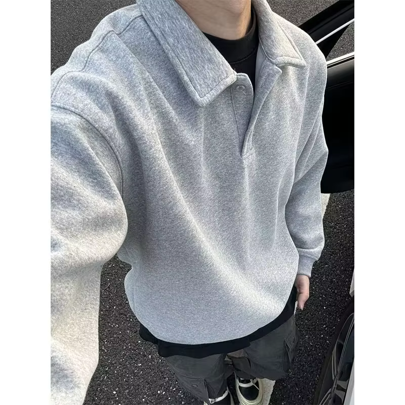 Sweat-shirt à col Polo pour hommes, Style printemps-automne, chemise à manches longues, veste à reve