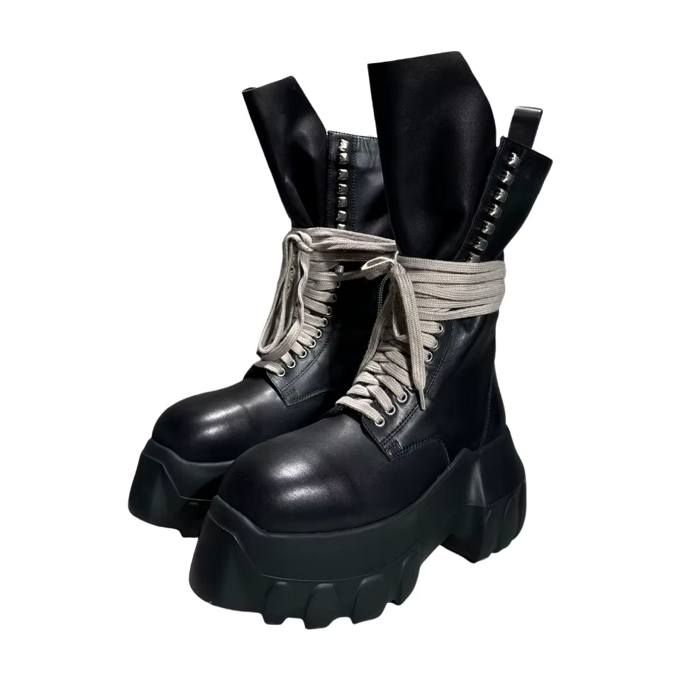 Chaussures montantes pour hommes et femmes, baskets en cuir à lacets, talons gothiques, luxe, Vintag