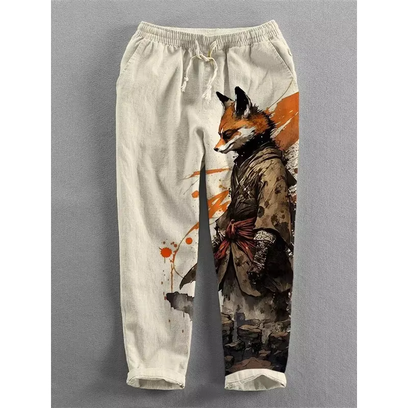Pantalon à jambes larges de Style japonais Harajuku, imprimé renard raton laveur, pantalon décontrac