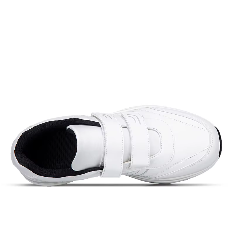Chaussures de sport décontractées en cuir noir pur pour hommes, ajustables avec fermeture auto-agrip
